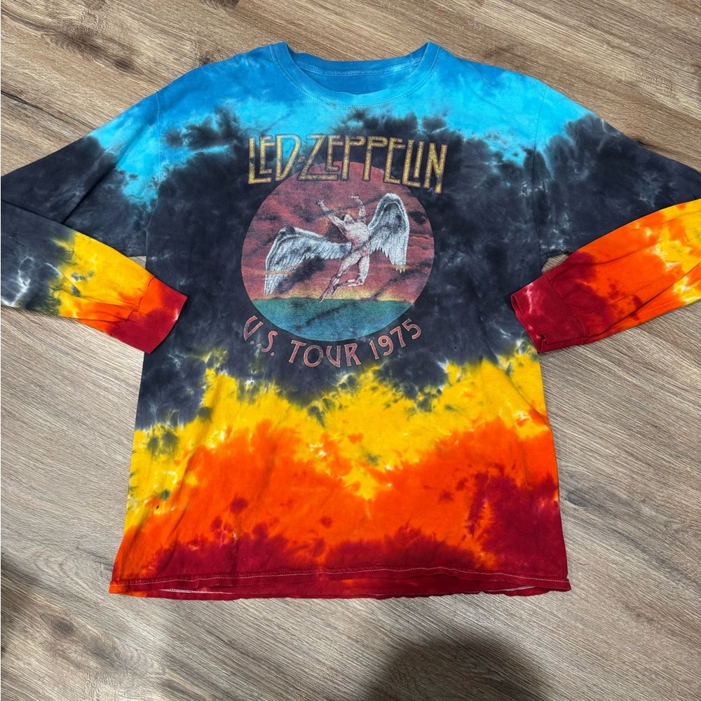 Led Zeppelin Mens US Tour 1975 Tie Dye Long Sleeve Shirt Size Large Multicolor